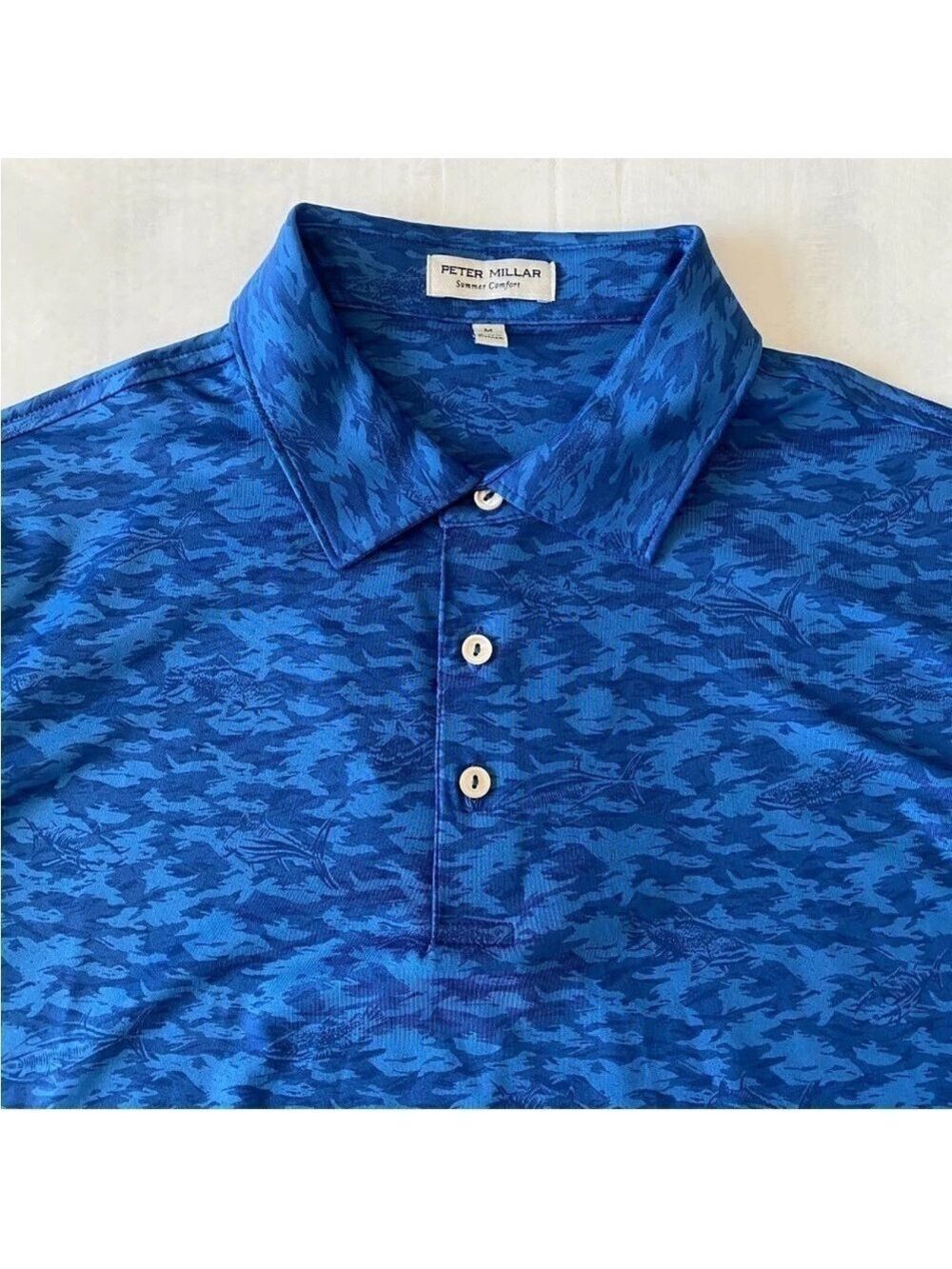 PETER MILLAR Summer Comfort Men’s Golf Polo Shirt Fish Camo Print Sz M